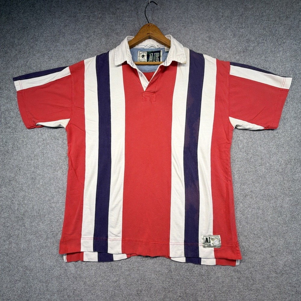 Vintage American Eagle Outfitters Rugby Shirt Mens L Colorblock Striped 90s